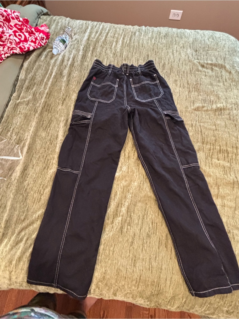 BDG Black Cargo Pants with White Contrast Stitching